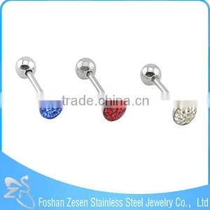 316L Black Steel White Crystal Heart Tongue Plug Body Jewelry thumbnail-6