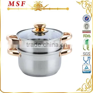 Multifunction Elegant Gold Plating Stainless Steel Steamer With 3 Step Bottom to Fit Different Size Pot thumbnail-1