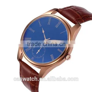 Luxury Blue Face Concise Style Leather Watch, Classic Rose Gold Plated Men's Watch, Japan Movement Quartz Watch thumbnail-2