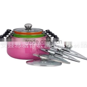 New Products 5pcs Colorful Stainless Steel Cookware Sets With Glass Lid thumbnail-2