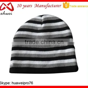 OEM Factory 2016 Fashion Polyester Stripe Hip Hop Hats Winter Beanie Hat Knit thumbnail-1