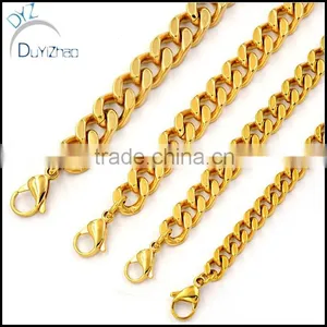 9inch-36inch Stainless Steel Gold Plated Curb Mens Cuban Chain Necklace Bracelet thumbnail-4