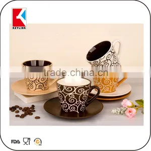 Wholesale Brown Coffee Cup Logo Printed 90cc Espresso Cups 12pcs Ceramic Cup and Saucer thumbnail-5