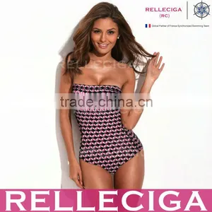 RELLECIGA Modern Print Bikini Series - Pink Geometric Print One Piece Swimwear With Bandeau Style Front thumbnail-1