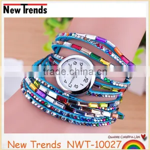Fashion Lady Watch Korea Colorful Rhinestone Leather Wrist Watch thumbnail-1