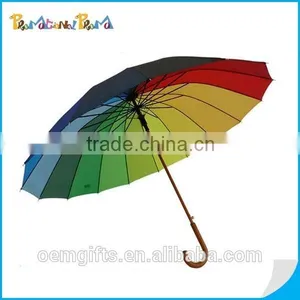 23"*16K Auto Open Straight Rainbow Umbrella With Wooden Shaft and Handle thumbnail-1