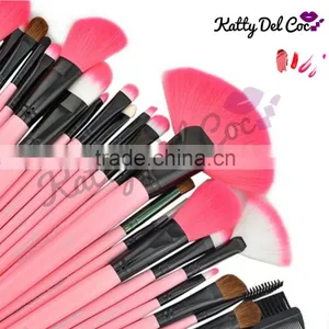 Best Quality Pink 24pcs Natural Hair Pony Professional Makeup Brush Set With PU Bag thumbnail-4