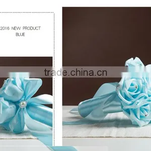 Crystal Pearls Posy Bridal Brooch Wedding Bouquet Silk Rose Handmade Flowers thumbnail-5