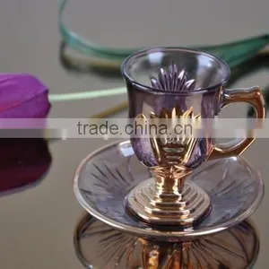 Glass Beverage Cups and Saucers Set thumbnail-2