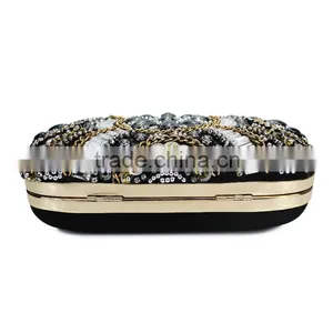 Fashion Classic Design Embroidery Flowers Party Black Diamond Clutch Evening Bag Shoulder Bag Handbag Ladies Purse(C024) thumbnail-5