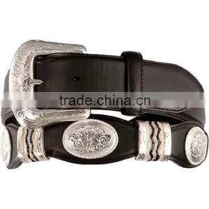 Concho Studded 100% Genuine Leather Men's Scalloped Leather Belts thumbnail-1