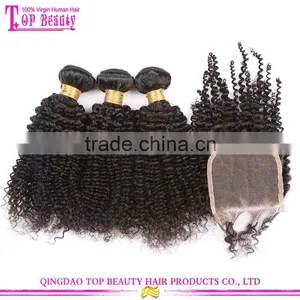 8A Grade Top Quality Kinky Curly Real Mink Brazilian Hair Virgin Hair Bundles With Lace Closure thumbnail-4