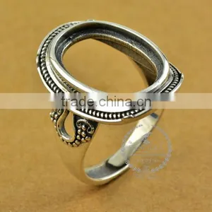 14*19mm 925 Sterling Silver Antiqued Silver Vintage Style Oval Bezel Simple Pattern Ring Base Blank Supplies DIY Finding 1223064 thumbnail-3