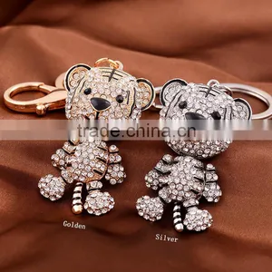 Cute Lovely Fashion Bear Animal Diamond Crystal Rhinestone GCrystal Keychain Charm Pendent for Women Handbag Purse Bag Keyrings thumbnail-1
