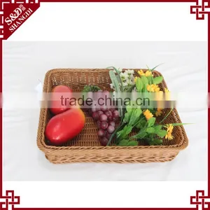 Hand Woven Customized Food Storage Square Shape Plastic Poly Rattan Basket for Fruit thumbnail-2