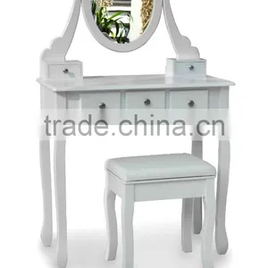 White Dressing Table Makeup Desk With Stool , 5 Drawers and Oval Mirro Bedroom thumbnail-1