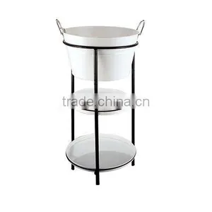 White Metal Wine Beer Ice Bucket Party Planter With Shelf thumbnail-1