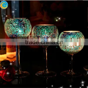Mosaic Goblet Long Stem Glass Candlestick Holders thumbnail-4