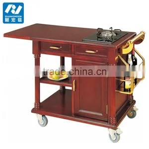 Hotel Luxury Flambe Solid Wood Cooking Trolley thumbnail-1