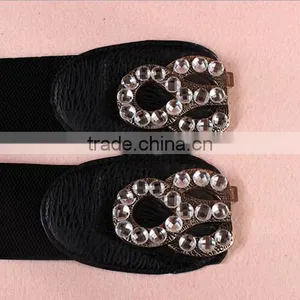 Fashion Rhinestone Paved S Flower Pattern Alloy Buckle Elastic Sex Women Lady Waist Belt thumbnail-5