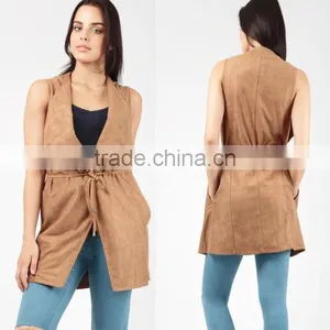 Designer Sleeveless Jackets Trendy Suedette Roll Neck High Waist Sleeveless Jacket Ladies For Outdoor Casual Wear thumbnail-1