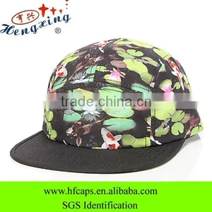 Floral Flat Brim Custom Blank Adjustable 5 Panel Flat Cap thumbnail-1