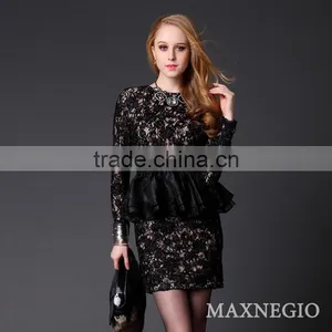 Hot Sale Above Knee Mini 3/4 Sleeve Hot Girl Sexy Club Black Lace Gold Sequin Sexy Prom Dress thumbnail-3