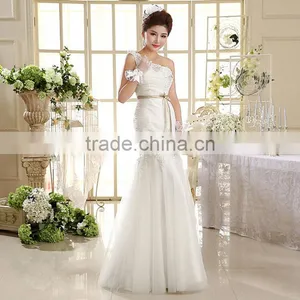 Sexy One Shoulder Long Length Back Open Evening Dress Fishtail Wedding Dress thumbnail-3
