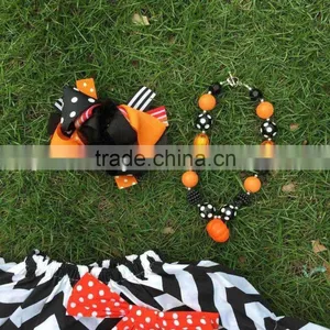 2015 New Arrival Girl Pumpkin Dress Kids Boutique Dress Halloween Dress Chervon Dress With Necklace and Bow thumbnail-3