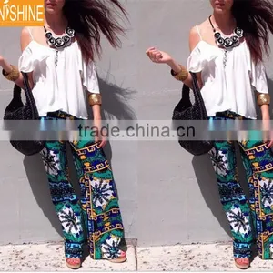 Bohemian Vintage Women Loose Floral Print Long Wide Leg Palazzo Pants thumbnail-4