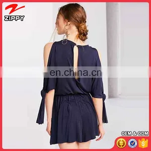 2017 Latest Fashion Navy Color Cold Shoulder Blouson Women Casual Jumpsuit thumbnail-3