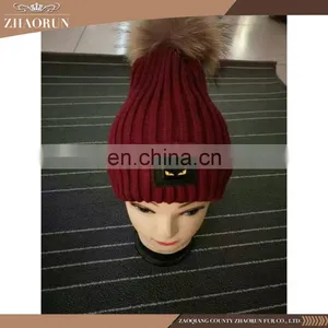 Fashionable Winter Knitting Wool Hat Real Fur Pompom Hat for Girl thumbnail-1