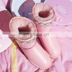 Aidocrystal Fashion Rhinestone Winter Shoes Lovely Pink Ankle Flat Boots for Girls thumbnail-4