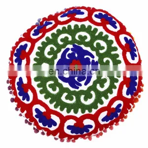 Indian Suzani Cushion Cover Pom Pom Pillows Embroidery Decorative Pillows Throw thumbnail-1