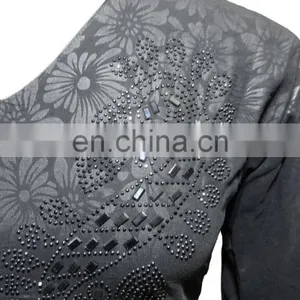 Designer Floral Printed Dubai Burkha With Black Diamond Stone Work / Casual Occasion Wear Abaya (dubai Abaya 2017) thumbnail-3