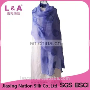 Women Blue Silk Georgette Embroidered Long Scarf thumbnail-1
