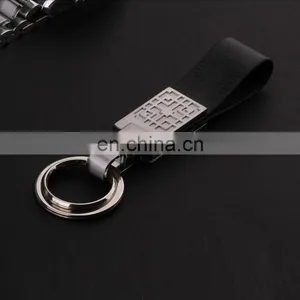 High Quality Promotional Zinc Alloy Laser Logo Black Leather Metal Car Keychain thumbnail-1