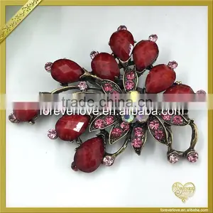 Vintage Flower Shape Crystal Red Jewelry Rhinestone Brooches Cheap Bulk for Crafts FB-051 thumbnail-2