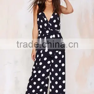 White Polka Dot Print Plunging V At Front And Back Crop Wide-leg Jumpsuit thumbnail-2