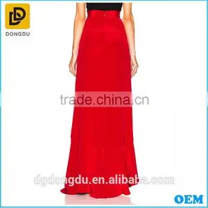 2016 High Quality Hot Sexy Silk Stain Red Long Slipt Skirt thumbnail-3