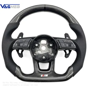For Audi A4 B9 Black Lable Carbon Fiber Perforated Leather Black Stitching Steering Wheel With S /RS Logo Accessories thumbnail-1