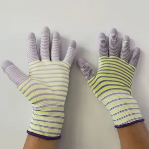 Zebra Wave White&purple&yellow Polyester 13 Gauge Knitted pu Palm Coated Anti-static Safety Work Gloves for Light Industrial Workers thumbnail-1