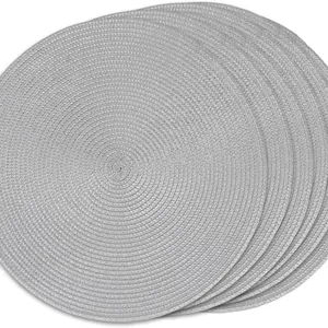 4 Pack Round Braid Grey Color of Place Mats Pot Holders Wicker Tablemats Boho Braided Heat Resistant Mats, Plate Chargers for Table thumbnail-1