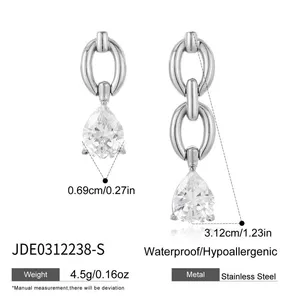 Luxury Gold Plated Stainless Steel Drop Earrings Chain Link CZ Teardrop Dangle Earrings for Women Fashion Jewelry thumbnail-1