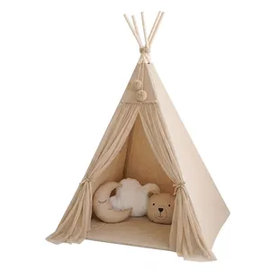 Boho Style Teepee Tent for Kids With Curtains and Mesh Door ,Teepee Tent for Kids, Foldable Play Tent for Girls & Boys, , Cozy Warm Room Decor thumbnail-3