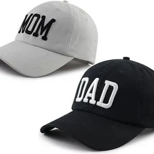 Mom Dad Matching Washed Cotton Dad Hat 3D Puff Embroidery Baseball Cap Adjustable Couple Caps for Parent Gift thumbnail-4
