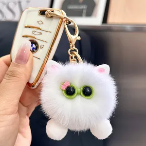 Kawaii White Kitten Plush Bag CharmFur Keychain thumbnail-1