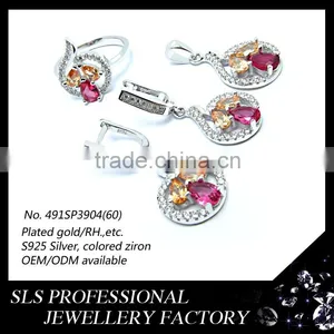 Pure Silver Material Jewelry Sets With Yellow/ruby Glass Stones Micro Paved Fashion Jewelry Sets for Women thumbnail-3