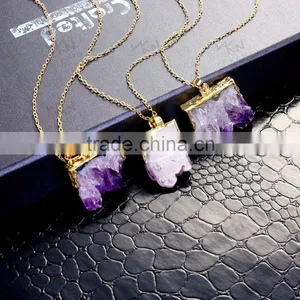 Purple Stone Chunky Necklace, Beautiful Necklace With Single Big Stone Pendant Quality Choice thumbnail-5