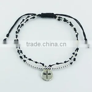 Antiqued Disc With Cross Charm Sphere Beads Macrame Bracelet thumbnail-1
